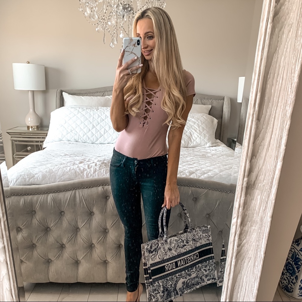 Dusty Mauve Lace Up Bodysuit - Picture 8 of 12